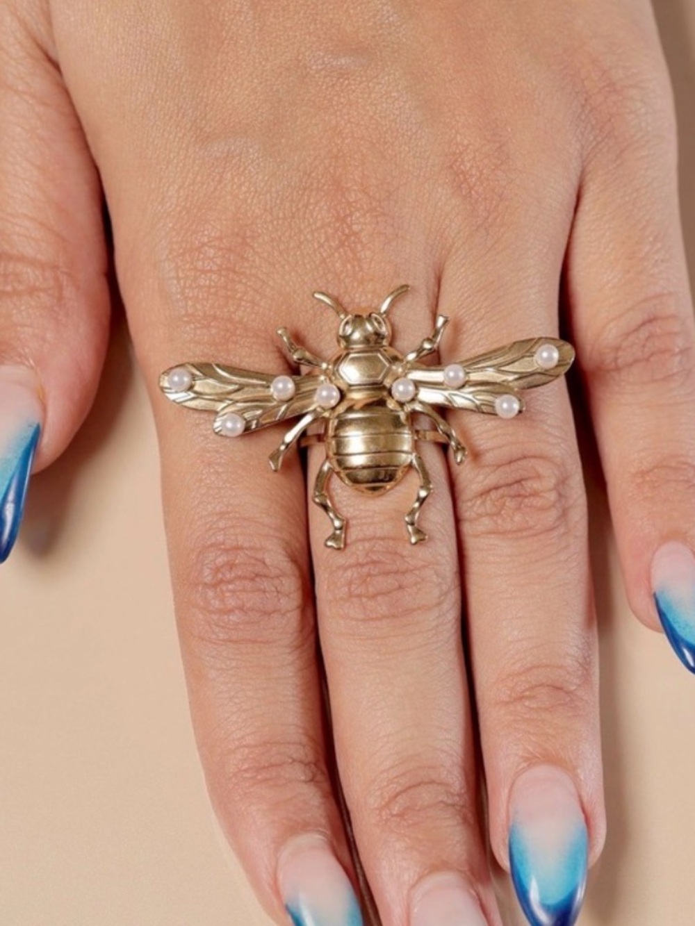 Gold Bee Statement Ring with Pearls